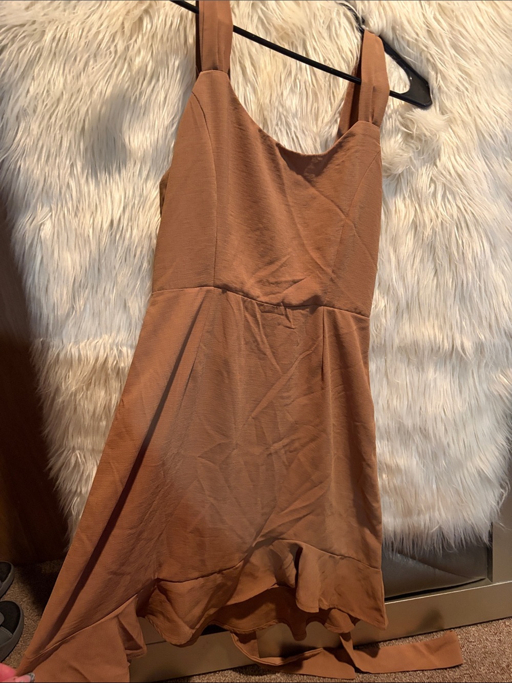 Women’s Sleeveless Ruffle-Hem Dress in Warm Brown
